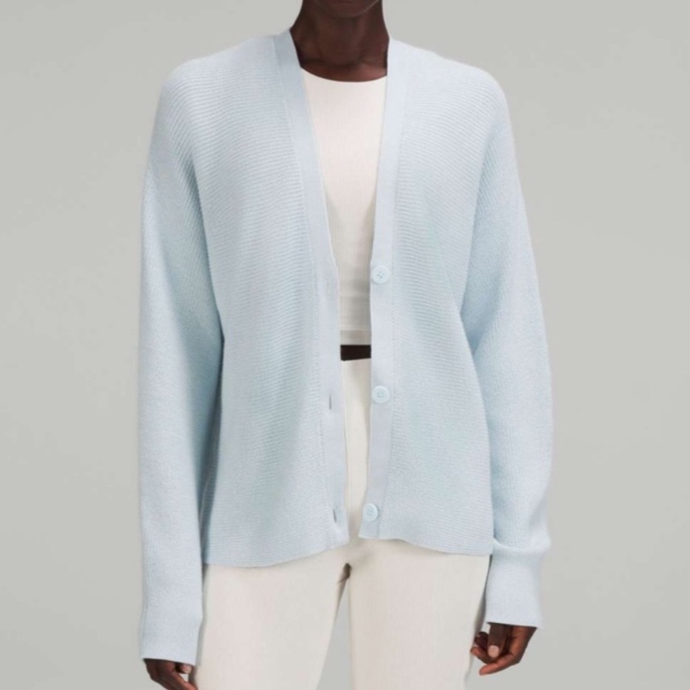 Lululemon Merino Wool-Blend Light Blue Cardigan Size 8 - Picture 3 of 6